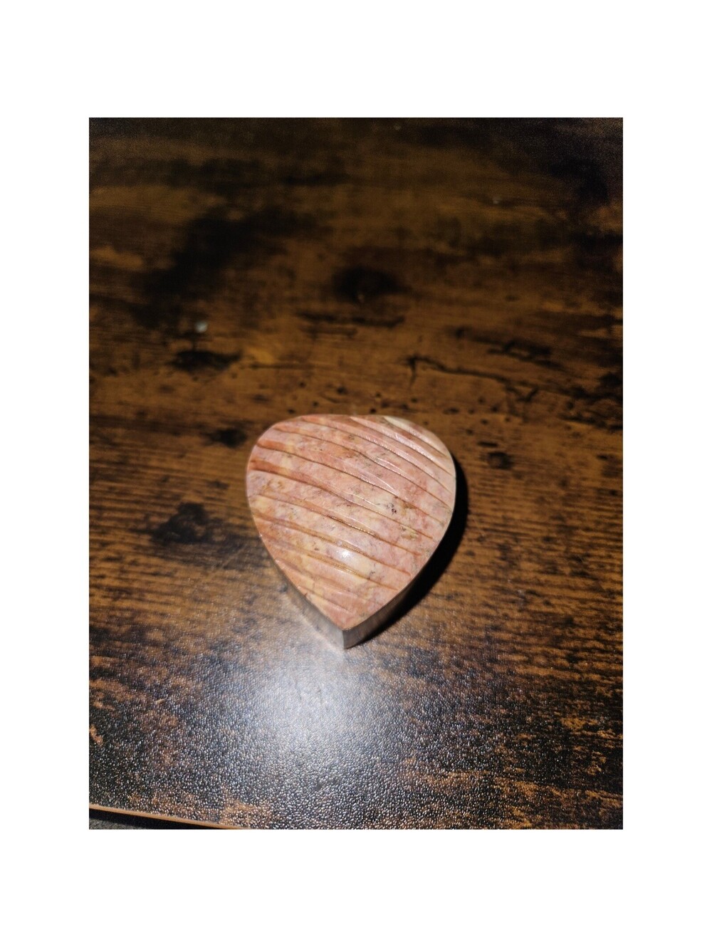 Vintage Hand Carved Soapstone Heart Trinket Box Pink Ribbed Lid Jewelry Dish